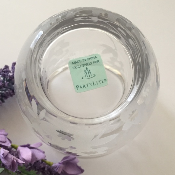 Partylite Sakura clear transparent glass etched cherry blossom candle holder new - Picture 8 of 10